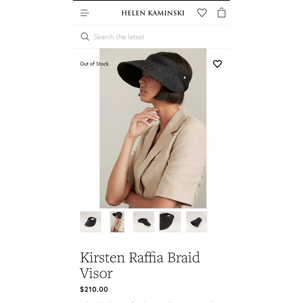 Helen Kaminski Kirsten Raffia Braid Visor Charcoal Black HAT50305 NWT